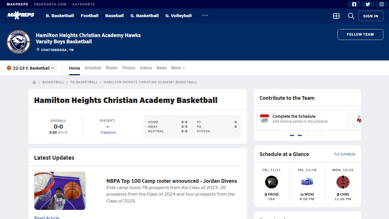 Hamilton Heights Christian Academy Basketball - MaxPreps.com